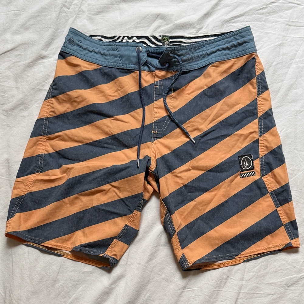 Volcom Men's Diagonal Stripe Board Shorts - Orange and Blue